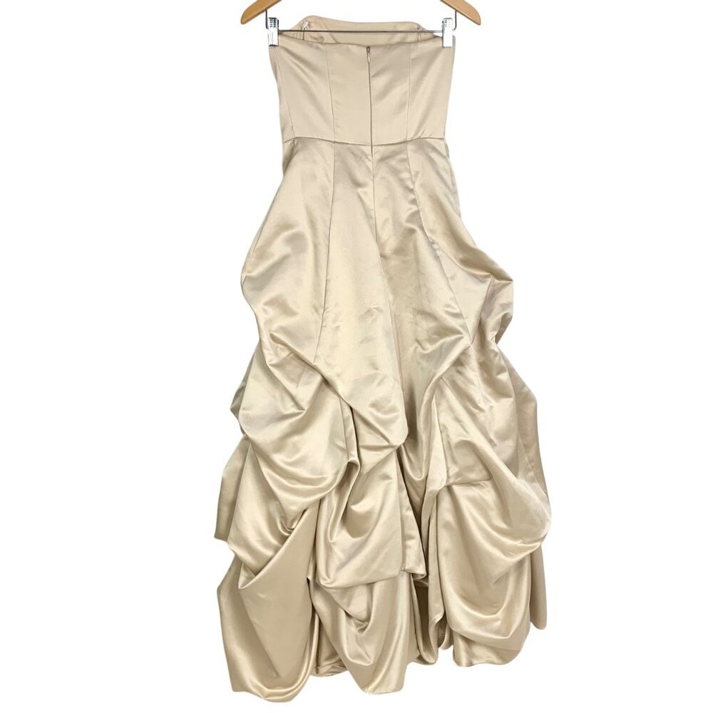 Davids Bridal Strapless Satin Pick-Up Skirt Ball Gown Wedding Prom Champagne S - Picture 6 of 9
